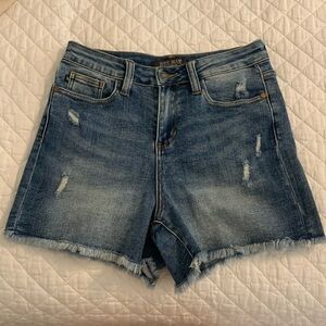 Judy Blue High Rise Fray Hem Cutoff Denim Shorts